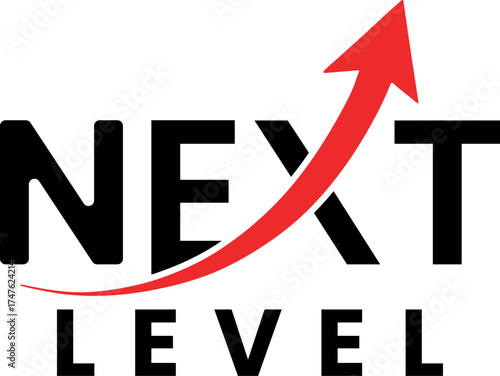 The logo showcases the words next level with a dynamic red arrow pointing upwards, symbolizing growth and advancement, the design is clean, modern, and impactful
