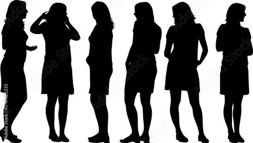 Abstract Female Forms

“Twelve abstract female silhouettes rendered in black against white. Poses vary expressively, suggesting movement and attitude through body language alone. No detail, texture, o