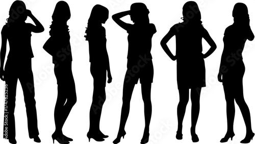 Abstract Female Forms

“Twelve abstract female silhouettes rendered in black against white. Poses vary expressively, suggesting movement and attitude through body language alone. No detail, texture, o