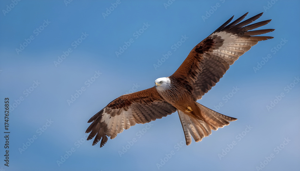 Obraz premium A bird is flying in the sky with its wings spread wide