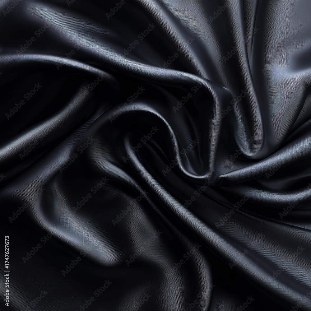 Obraz premium Dark fabric background with elegant flowing folds, wavy texture, and soft light highlights.