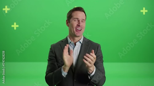 Businessman gesturing on green screen background