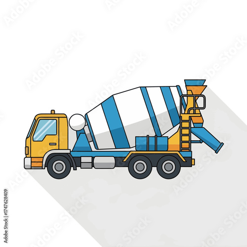 Dynamic Flat Design Concrete Mixer Truck Icon for Construction Industry Projects and Urban Development