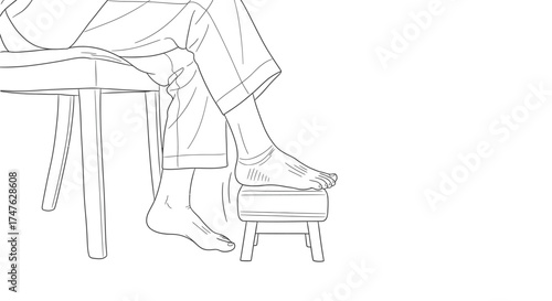 Vector art of line art illustration of a person sitting on a chair with footstool, emphasizing relaxation and comfort