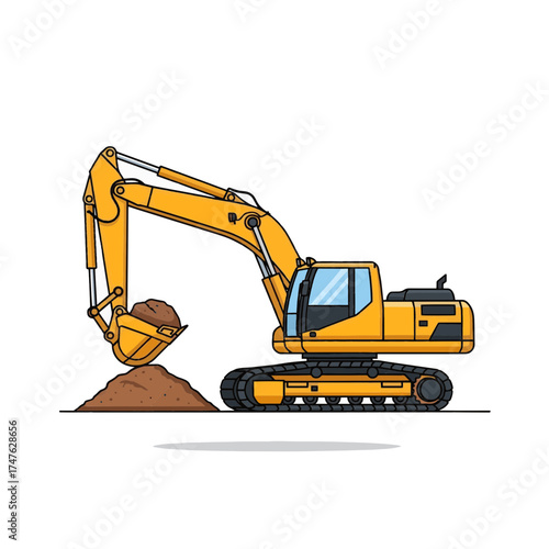 Powerful industrial excavator machinery actively digging and moving earth on a construction site for infrastructure development projects