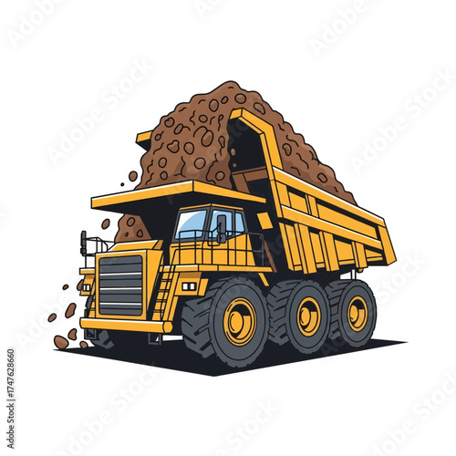 Giant Dump Truck Filled with Dirt, Excavating and Hauling Materials for Construction