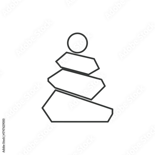 Vector art of minimalist line art illustration of a cairn, , symbolizing balance, harmony, and the art of zen stacking stones