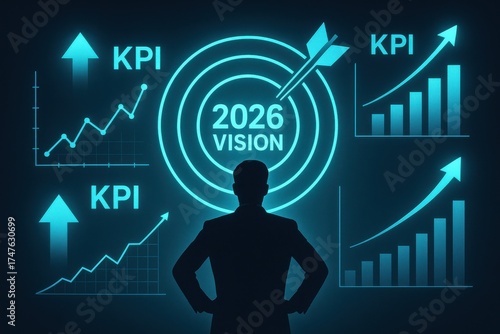 Businessman Analyzing Future Trends and Key Performance Indicators for 2026 Vision Strategy