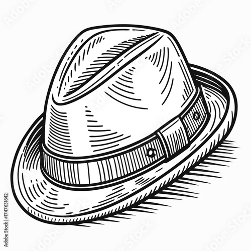 Vintage Fedora Hat Illustration — Classic Gentlemen’s Headwear with Elegant Shading and Retro Style