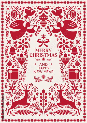 Merry Christmas Folk Reindeer Card