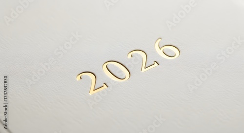 Elegant Gold 2026 Typography Embossed on White Textured Paper for Luxury New Year Design