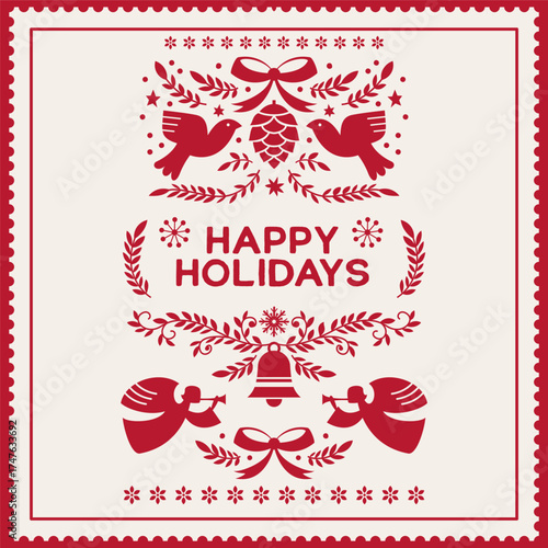 Folk Angels Holiday Greeting Card