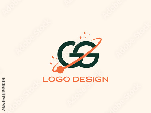 Modern GG Galaxy Logo with Star Effects — Futuristic Lettermark Design for Creative, Tech, and Space-Themed Brands