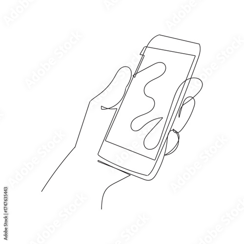 contour line drawing hand holding mobile phone illustration in doodle style