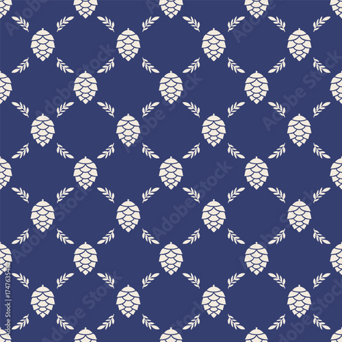White Pinecone Holiday Branch Pattern