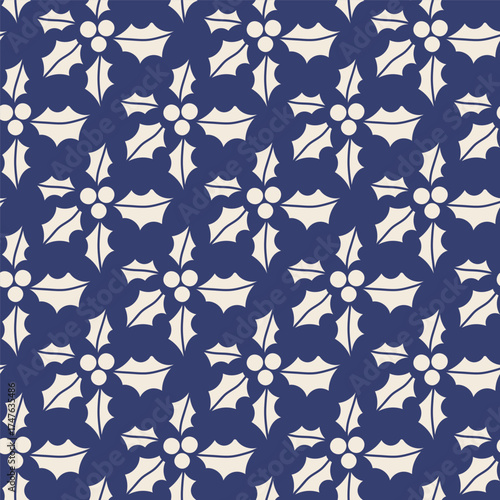 Blue Holly Berry Floral Pattern