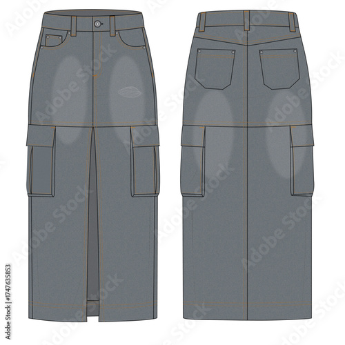 Women's utility cargo long skirt with vintage look