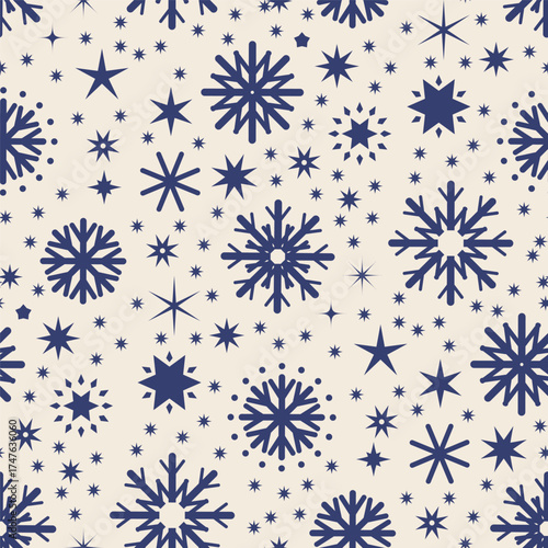 Blue Snowflake Starry Winter Pattern