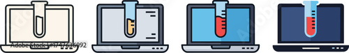 Set of Four USB Flash Drive or Memory Stick Icons in Outline and Filled Styles, Vector Graphics for Data Storage, Digital Backup, Information Transfer, and Computer Accessories.