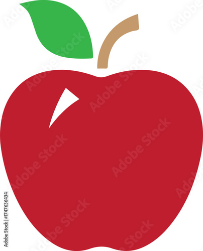 A sweet red apple with a green leaf, a fresh fruit vector illustration representing healthy food and natural design