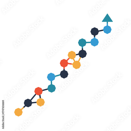 Abstract upward trend graph with connected nodes and arrow.