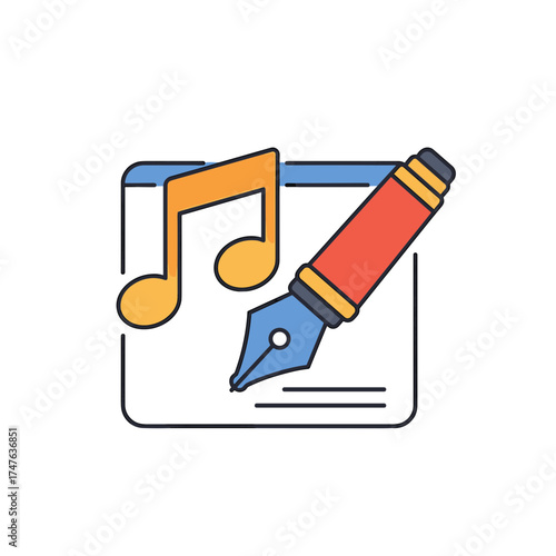 Creative concept of writing music with a fountain pen illustration.