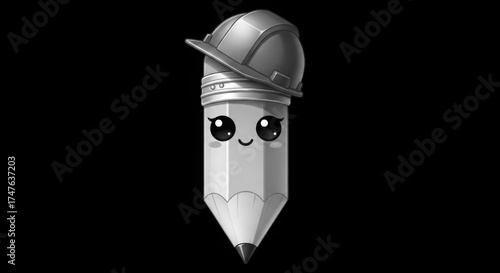Cute pencil character wearing hard hat isolated on transparent background
