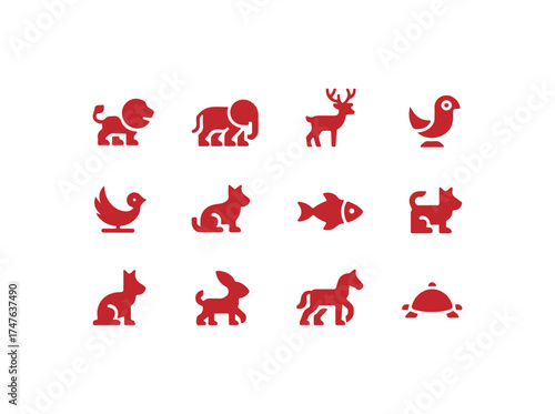 Animals set silhouette in white background.