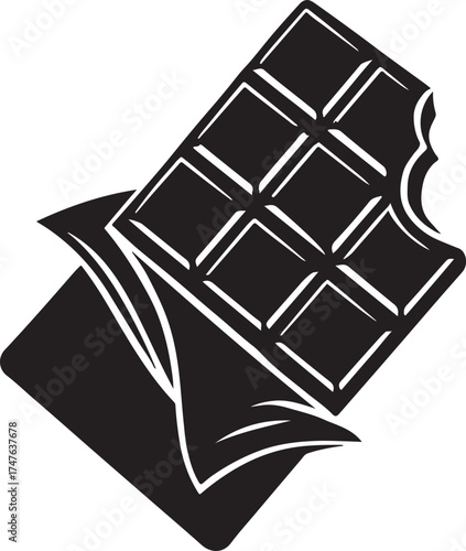 Bitten Chocolate Bar Icon Black Vector Silhouette for Candy Dessert Sweets Cocoa Confectionery Packaging Design