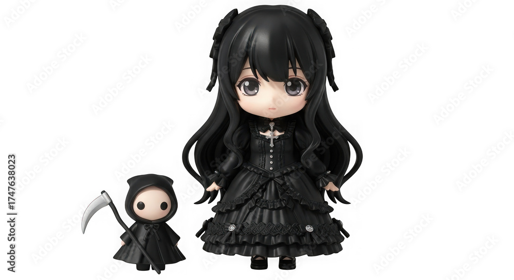 Fototapeta premium Gothic doll and grim reaper isolated on transparent background