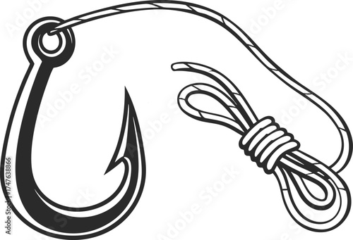 Fishing Hook with Line Vector Illustration Isolated on White background