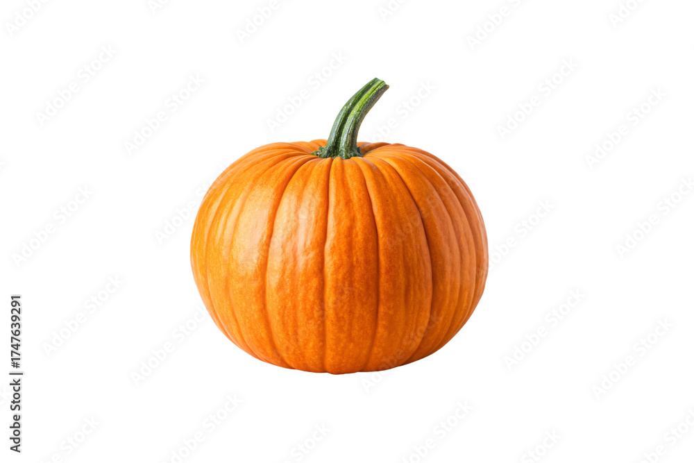 Fototapeta premium pumpkin, orange pumpkin with green stem, autumn harvest vegetable, isolated on a transparent background