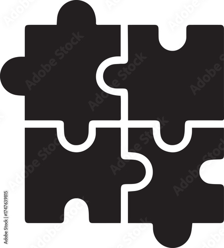 Black and white vector illustration of a jigsaw puzzle piece symbolizing a connection and solution for a business challenge