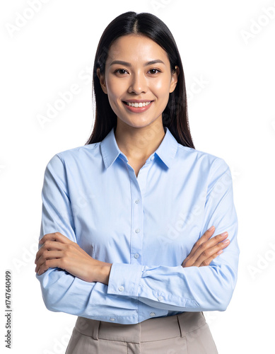 Portrait of only one Woman. White Background.
