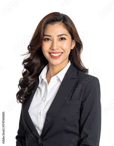 Portrait of only one Woman. White Background.