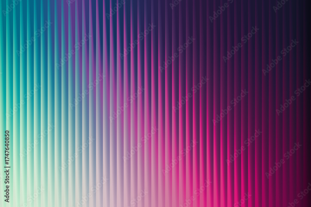 Fototapeta premium Abstract backdrop featuring a vertical ribbed pattern with a vibrant gradient transitioning from cool aqua and teal to hot pink and deep purple