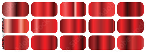 Set of red metallic gradients on a white background. Metallic texture, shiny background. Vector EPS 10.
