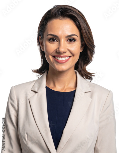 Portrait of only one Woman. White Background.