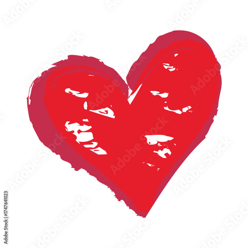 Multilayered Artistic Red Heart Graphic with Grunge Texture and Dark Outline Representing Deep Complex Affection