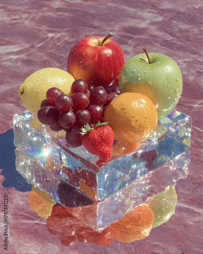 A fruit bowl with apples, oranges, and strawberries