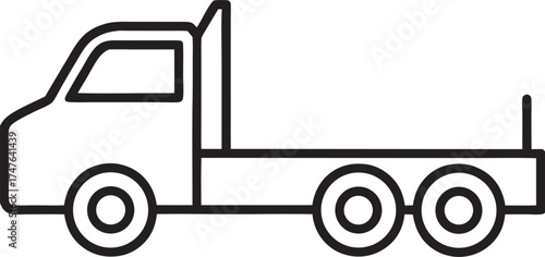 Simple Line Art Icon of a Flatbed Truck with Three Wheels on One Side
