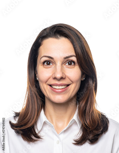 Portrait of only one Woman. White Background.