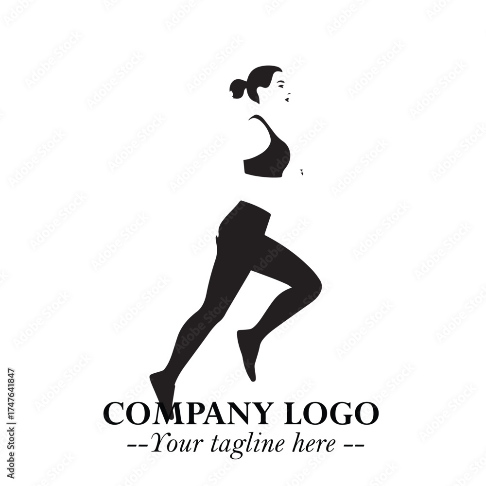 Naklejka premium Beautiful Woman Running Illustration in Black on White Background in Dynamic Minimalist Vector Design