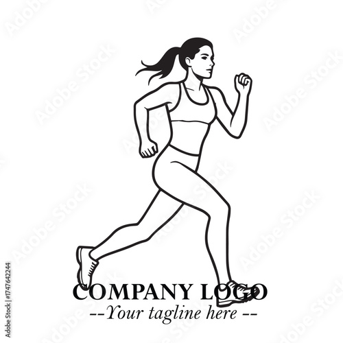 Beautiful Woman Running Illustration in Black on White Background in Dynamic Minimalist Vector Design