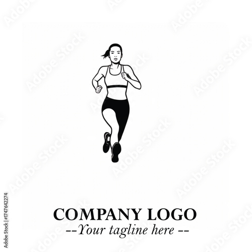 Beautiful Woman Running Illustration in Black on White Background in Dynamic Minimalist Vector Design