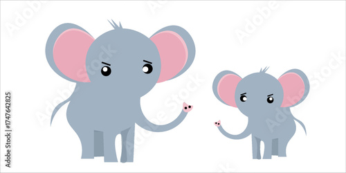 Vector antonyms and opposites. Cartoon characters illustration on white background. Card for children сan be used as a teaching aid for a foreign language learning. Big and Small.