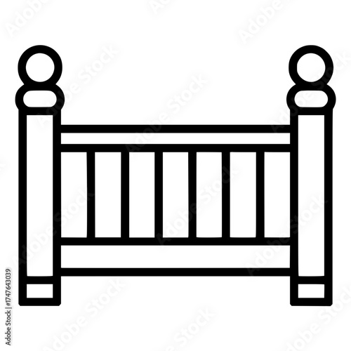 Minimalistic black line drawing of a baby crib
