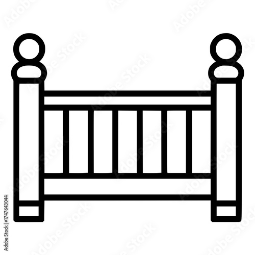 Minimalistic black line drawing of a baby crib