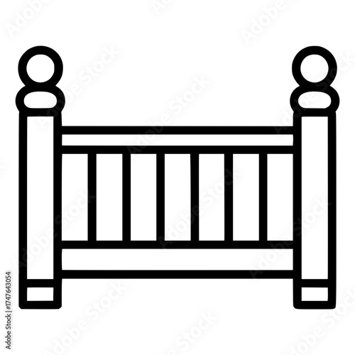 Minimalistic black line drawing of a baby crib