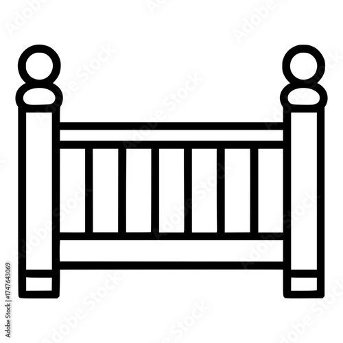 Minimalistic black line drawing of a baby crib